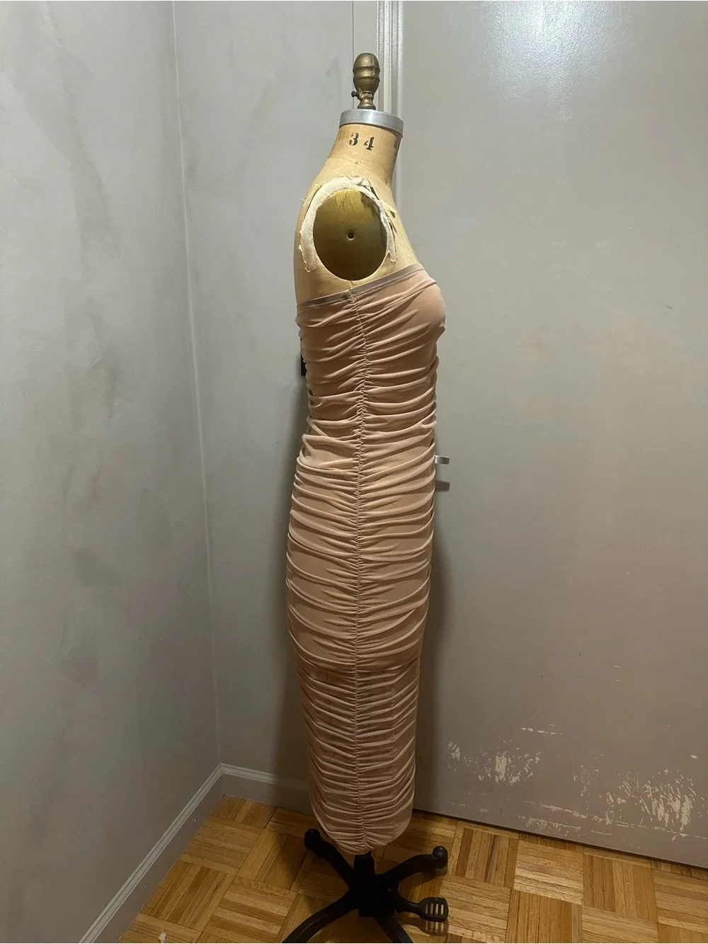 Ruched Nude Bodycon Maxi Skirt